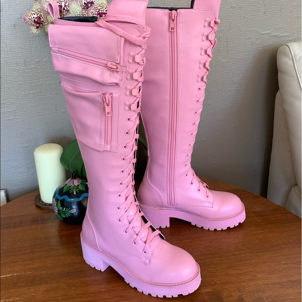 NIB Sugar Thrillz x Dolls Kill Pink Combat Boots - Picture 6 of 8